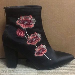 Embroidered Satin Ankle Booties
